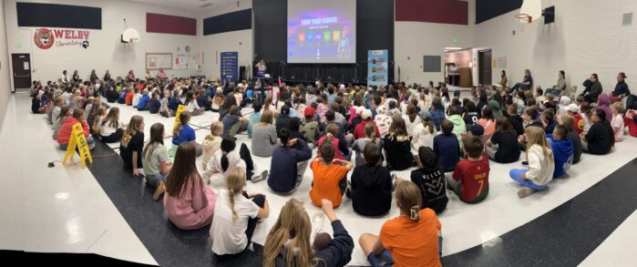 Welby elementary students and adults.