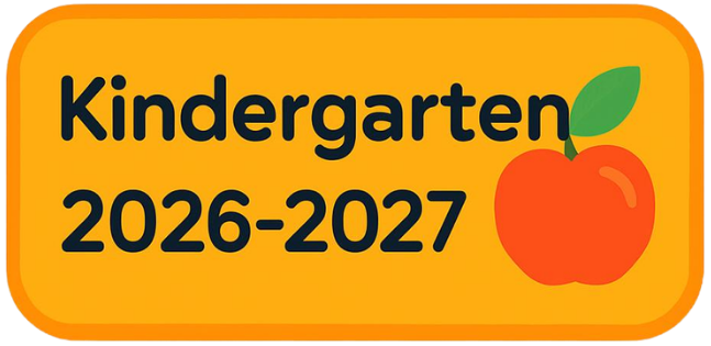 An orange button with an image of an apple that says Kindergarten 2026-2027.